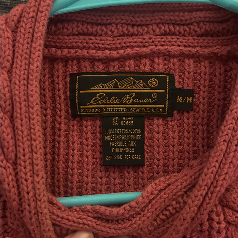 Eddie Bauer Sweater Women Med Pink rolled neck Pullover Crewneck Cable knit - Picture 4 of 6
